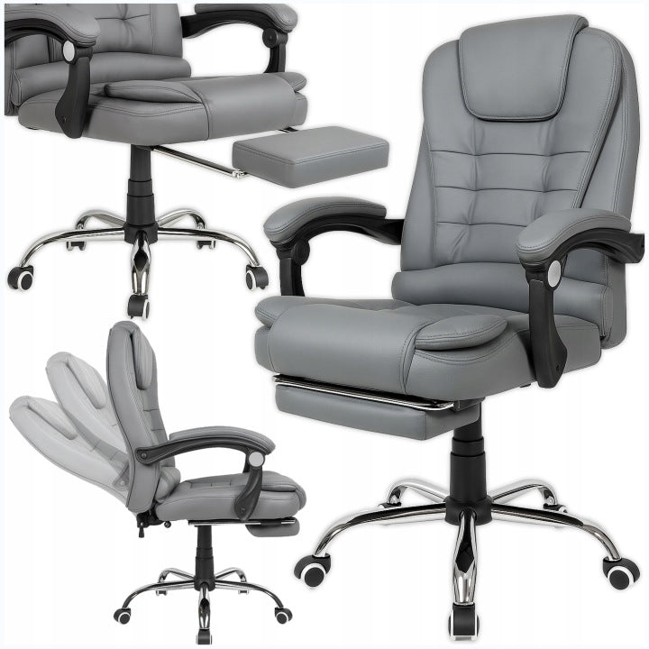 Grey Swivel Office Chair with Footrest