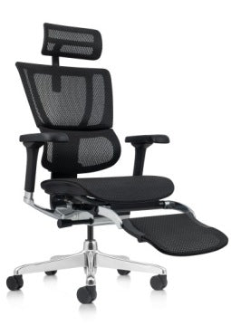 Grospol IOO 2 Black Mesh Ergonomic Office Chair Set with Footrest