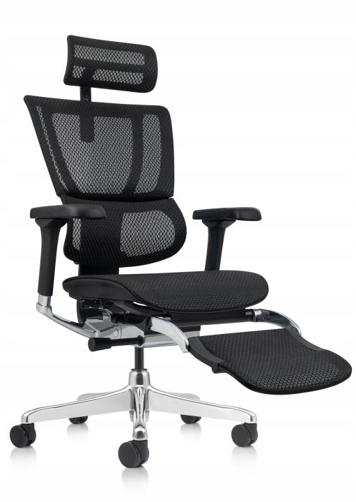 Grospol IOO 2 Black Mesh Ergonomic Office Chair Set with Footrest