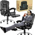 LC08 Black Leather-Style Ergonomic Office Chair with Massage and Footrest