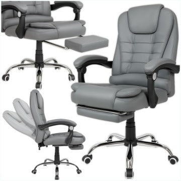 Grey Swivel Office Chair with Footrest